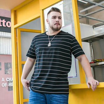 胖哥哥大码男装胖子短袖t恤男宽松夏季条纹胖人肥仔体恤半袖上衣男士