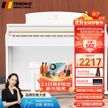 特伦斯（Terence）电钢琴88键重锤考级电子钢琴儿童家用立式电钢ST-8819 时尚白色【演奏级】