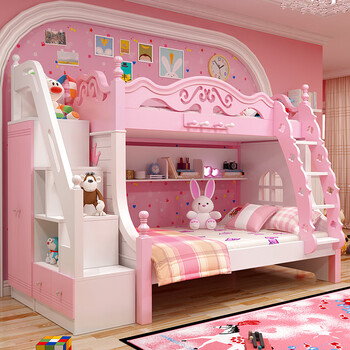 2022新款粉色梦幻公主床双层床女生卧室少女多功能公主梦幻城堡上下床