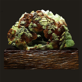 天然玉石山水摆件精品岫玉花玉原石手工精雕意境山水鸿运当头办公室