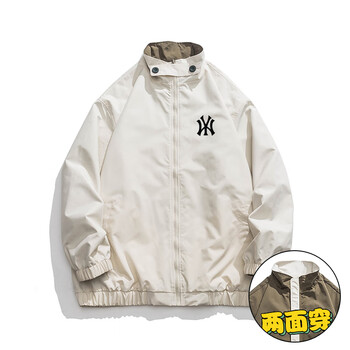 mlb官方男夹克春季新款潮牌上衣情侣宽松时尚两面穿立领外套宽松 卡其