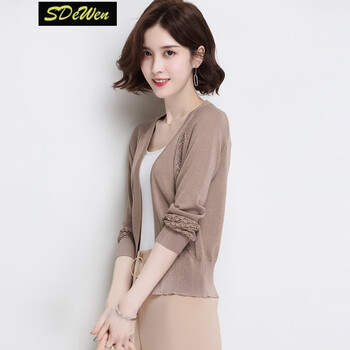 薄线衣女开衫2021新款冰丝耐晒高腰短款长袖薄款外搭镂空针织小外套