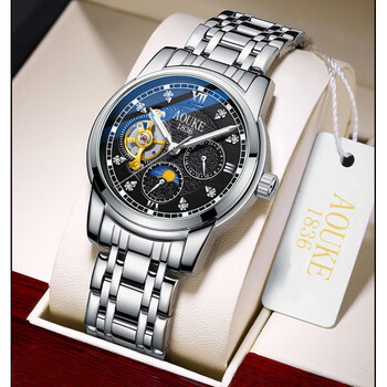 奥刻(aouke)日月星辰全自动机械手表男士商务防水名牌腕表陀飞轮夜光