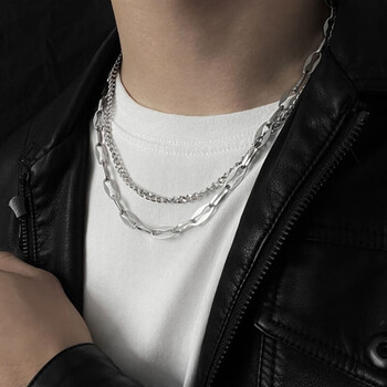 蓝铂丽双层叠戴项链男士锁骨链嘻哈小众高级感不掉色男生项链配饰品