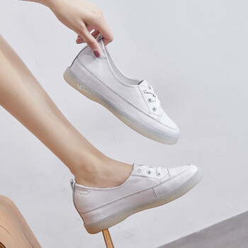 韩杰度头层牛皮小白鞋女2022夏季新款女鞋子一脚蹬单鞋平底内增高运动