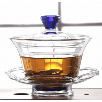 莱杉高硼硅玻璃三才盖碗大号泡茶碗手抓敬茶碗茶道配件功夫茶具蓝色