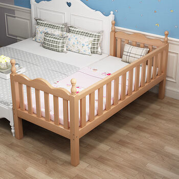 榉木床带护栏婴儿床单人床边床拼接大床加宽小床三面护栏送5公分床垫
