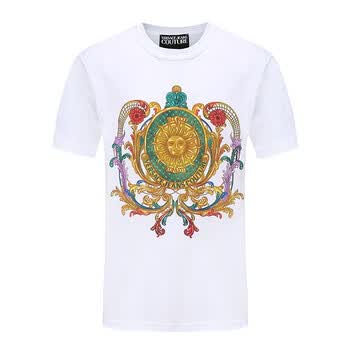 范思哲versace男士圆领短袖t恤太阳神印花logo彩绘时尚潮流体恤上衣