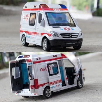 浮歌1:32仿真救护车汽车模型多开门声光回力救护车合金车模儿童玩具车