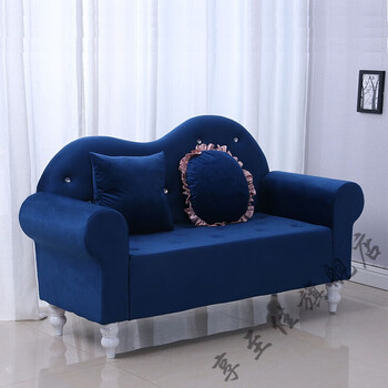 欧式简易布艺小户型卧室阳台服装店铺单人双人三人小沙发荷兰绒宝蓝色