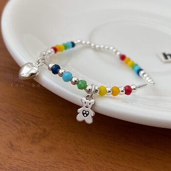奇彩色爱心小熊串珠手链女2022年新款小众设计学生闺甜晰爱心小熊手链