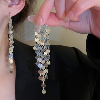 uhfr针亮片流苏耳环2023年新款潮轻奢小众感2023夸张耳饰银色