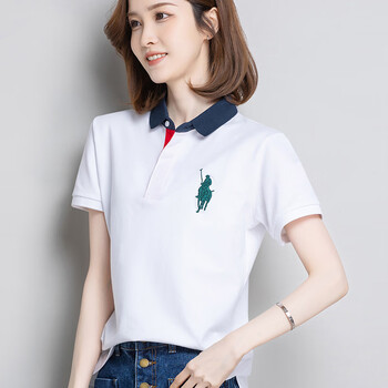 圣马奇保罗短袖t恤女夏季新款纯色棉质翻领polo衫女运动休闲潮流百搭