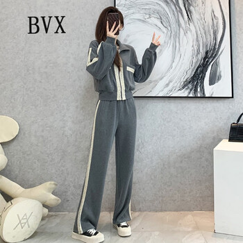 BVX春秋休闲运动套装女2022新款韩版显高显瘦时髦气质卫衣阔腿裤时尚两件套 灰色 L（112-123斤）