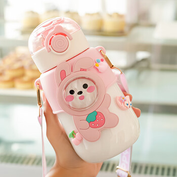 富光大容量高颜值儿童水杯学生上学专用带吸管便携男女生塑料杯子粉色