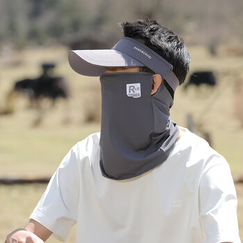 cokv遮阳帽男遮全脸基尼口罩面纱护颈新款防晒冰丝帽子男士脸罩 深灰