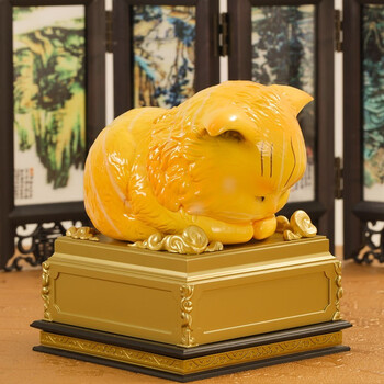 摆件家居装饰国潮中国风办公室摆件招财纳福平安风水摆件金橙色玉玺猫