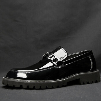 ocean直供男士皮鞋漆皮一脚蹬乐福鞋套脚商务休闲皮鞋 pb210342黑色