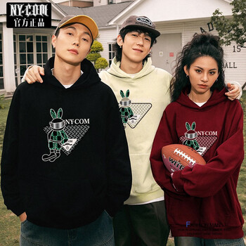 NY-COM 连帽卫衣男2022秋季新款潮流运动青年外套情侣款宽松休闲上衣男 127黑色 XL