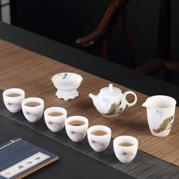 borunHOME陶瓷功夫茶具套组哑光白瓷手绘茶壶盖碗公道杯茶杯整套茶具礼盒装 哑光瓷孔雀茶壶茶具套组