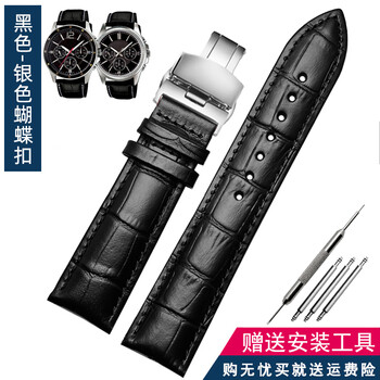 适用CASIO卡西欧MTP-1303 1375 1374 MTH-5001L系列商务表带 黑色-银色双按扣 20mm