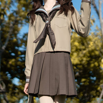 jk日系校供jk制服裙咖啡色三本水手服长袖棕色百褶裙套装红色默认1