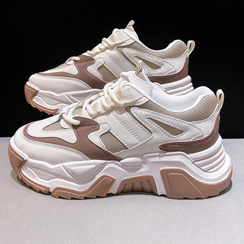 超火老爹鞋女ins潮年新款春秋百搭厚底增高运动休闲鞋子米色36