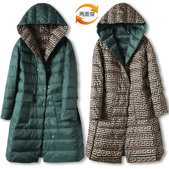 歌珀尼超薄羽绒服女轻薄中长款薄款正反两面穿款连帽双面穿韩版减龄