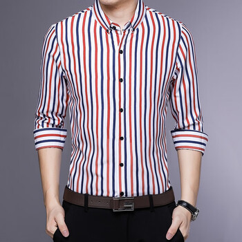 扬玦秋季男士纯棉条纹长袖衬衫时尚休闲彩色条纹衬衫英伦潮流时尚男装