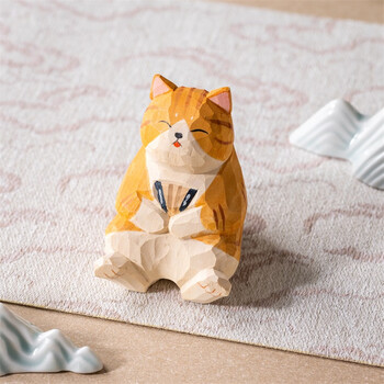 晗遐木雕南京博物馆文创陵猫猫木刻猫咪摆件可爱男女生生日创意 小六