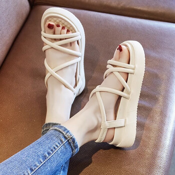 巧丂 罗马凉鞋女2023年夏季新款休闲百搭厚底网红软底孕妇沙滩女款鞋 米白色【38码】