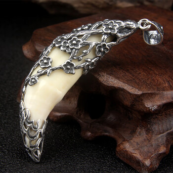 van crude annora镶嵌狼牙形状吊坠项链挂坠 藏獒黑狗牙牙套男女士