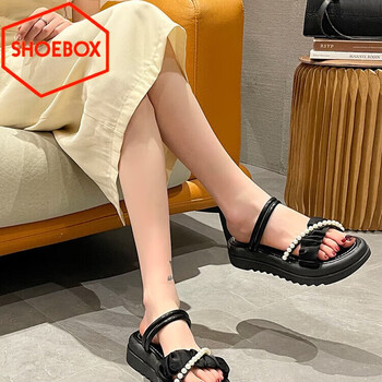 鞋柜达芙妮集团旗下踩屎感凉鞋女夏季新款松糕跟仙女厚底两穿凉拖软底