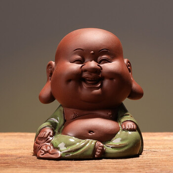 宇轩 紫砂茶宠摆件手工可养欢喜小弥勒可爱茶玩茶艺家居装饰禅意 聚财弥勒佛-振窑变绿