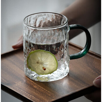 冰川纹玻璃杯高颜值水杯果汁饮料杯夏ins风带把家用透明杯子301400ml