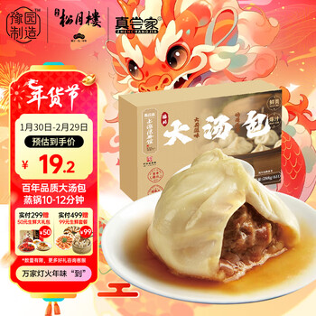 老城隍庙德兴馆大汤包猪肉汤包速食速冻早餐早茶点心家庭装288g 6只年货节