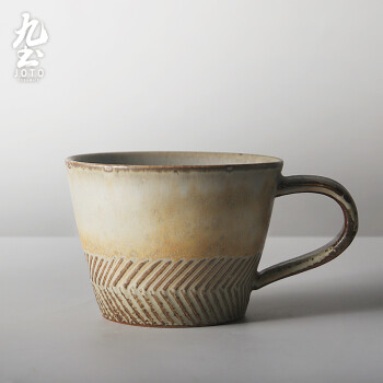 九土 粗陶咖啡杯子手工创意情侣杯复古个性咖啡杯日式艺术马克杯 麦田黄--矮款