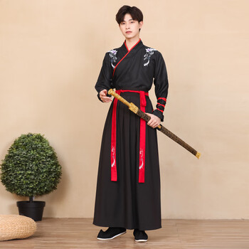 叙耳汉服男国风古风武侠剑客男士大码公子学生班服套装汉服古装衣服 浮云全黑 165 M
