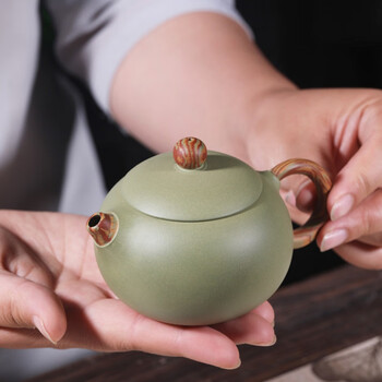 湃锐迪  宜兴手工原矿紫砂壶豆青砂绞泥单壶西施壶泡茶壶茶具套装160c