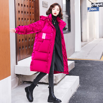 羽绒服女中长款2021年新品冬季时尚洋气免洗宽松显瘦气质红色亮面白