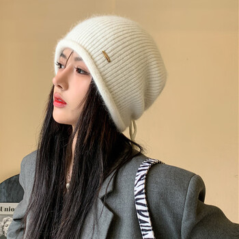 坐月子帽孕妇产后大头围冷帽女显脸小保暖毛绒白色堆堆防风帽子冬 z