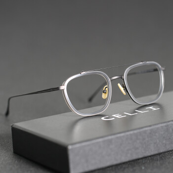 CELLI 超轻纯钛板材复古眼镜框男双梁眼镜女近视镜架高度数显薄眼镜架 黑透灰色 单买镜框-不配近视镜片