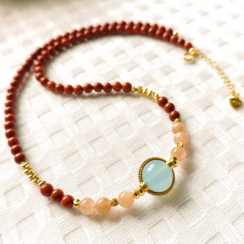 国风天然南红项链女柿子红玛瑙海蓝宝吊坠 洛 灵南红项链【图片 价格