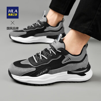 海澜之家(hla)休闲鞋男春夏新款厚底增高老爹鞋透气轻便板鞋网面飞织