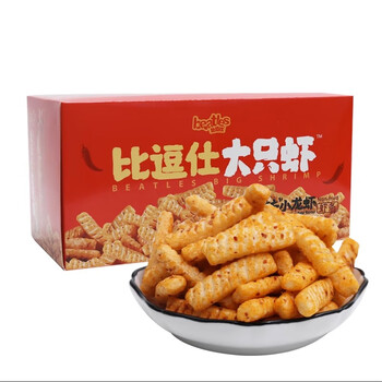 比逗仕大只虾条办公室休闲食品非油炸高钙虾棒儿童解馋小零食小包装袋装 麻辣味120g（30g*4包） 1箱