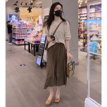 黎絮小香风针织连衣裙秋装女新款套装2023年针织上衣显瘦修身百褶裙 燕麦衣咖裙套装 均码