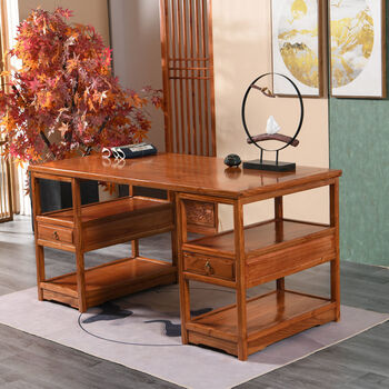 拓岩实木书桌榆木书法桌子书画桌家用新中式办公桌写字台简约书房画案