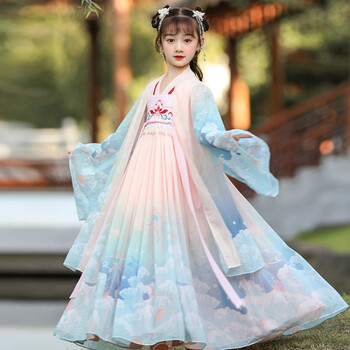 温仟轩女童汉服春夏季9-12岁小女孩古装连衣裙中国风小学生超仙气齐胸