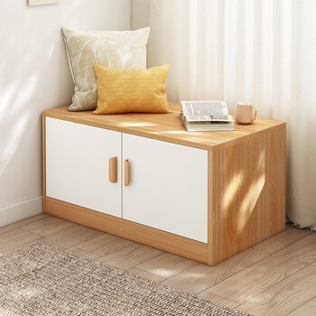 瑞象现代简约飘窗柜储物柜矮柜地柜可坐式卧室阳台柜收纳置物柜窗台柜 60CM橡胶木色+白