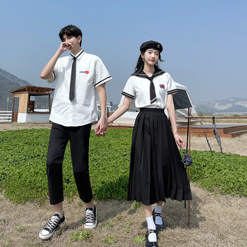 遠铭海军学院风班服高中定制夏季情侣装夏天jk短袖衬衫套装开学季大学